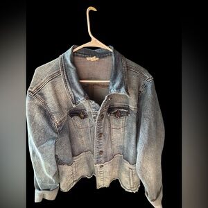 Tribal Blue Jean Jacket with Two-Tone Patchwork Design XXL